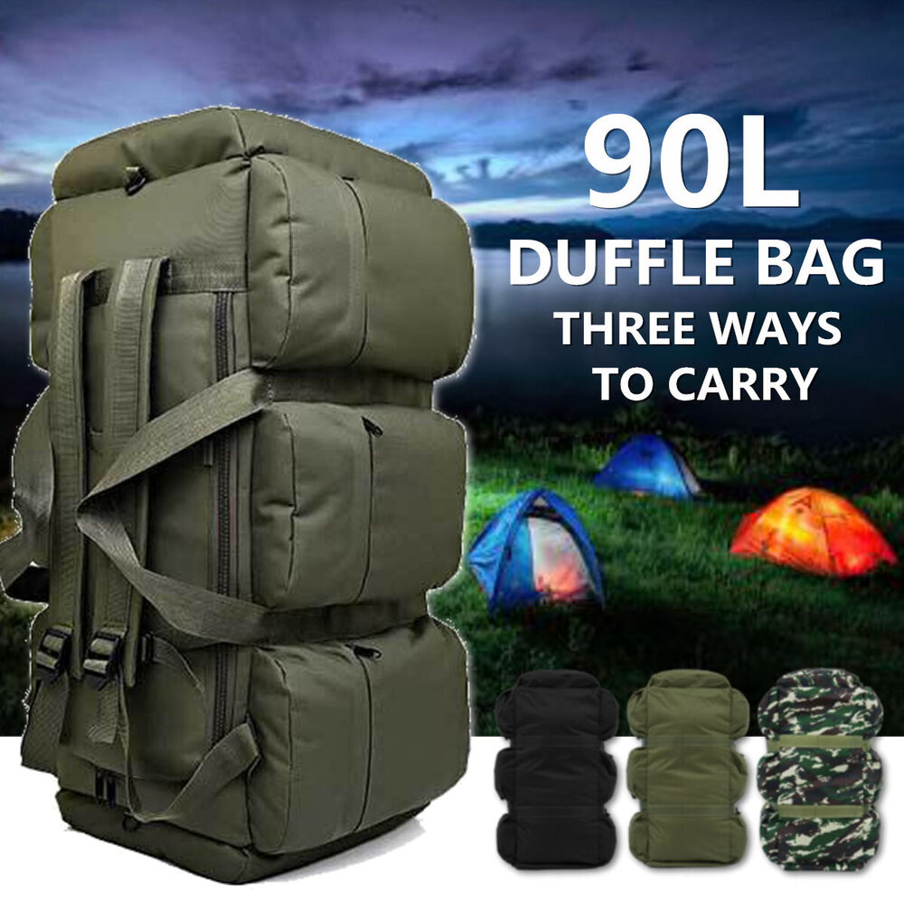 90L Large Duffle Luggage Bag Waterproof Canvas Outdoor Shoulder Handbag Backpack