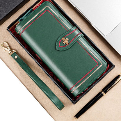 Genuine Leather Wallet Clutch Purse Long Money Bag Zipper Coin Wallet Hasp Pouch