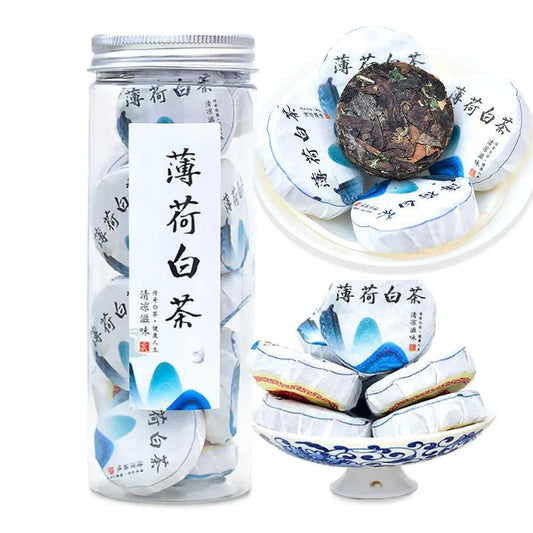 100g Mint Old White Tea Aged Shoumei Tangerine Peel Mini White Tea Cake Canned