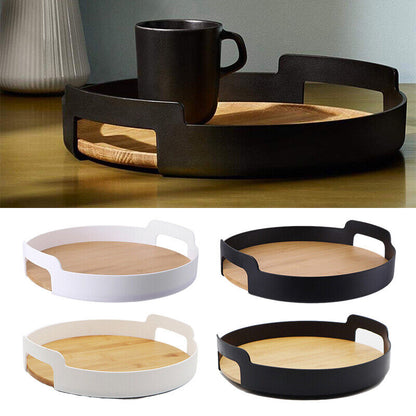 Nordic Style Bamboo Tea Tray Wooden Snack Plate Dessert Round Tray Fruit Storage