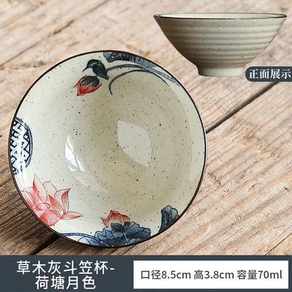 Retro Chinese Bamboo Antique Ceramic Underglaze Tea Bowl Kungfu Tea Set Tea