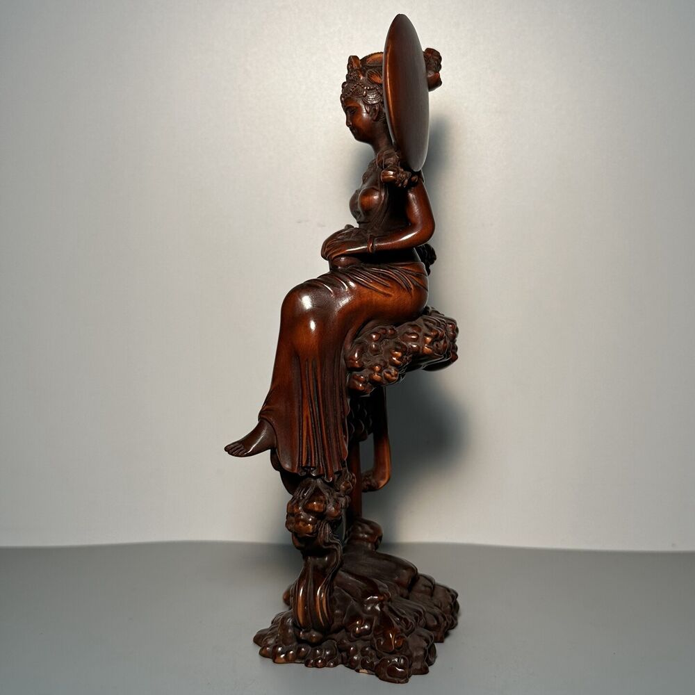 Collection Chinese Boxwood Carving Pretty Woman Statue Wood Sculpture Home Decor
