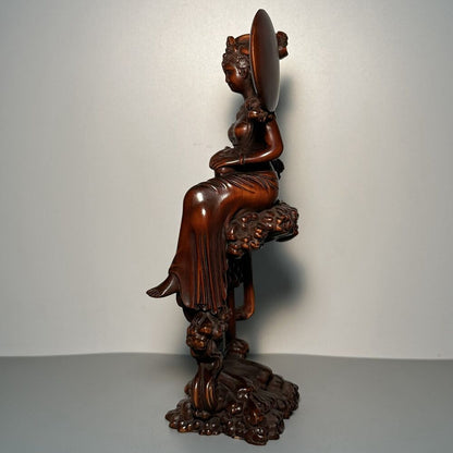 Collection Chinese Boxwood Carving Pretty Woman Statue Wood Sculpture Home Decor