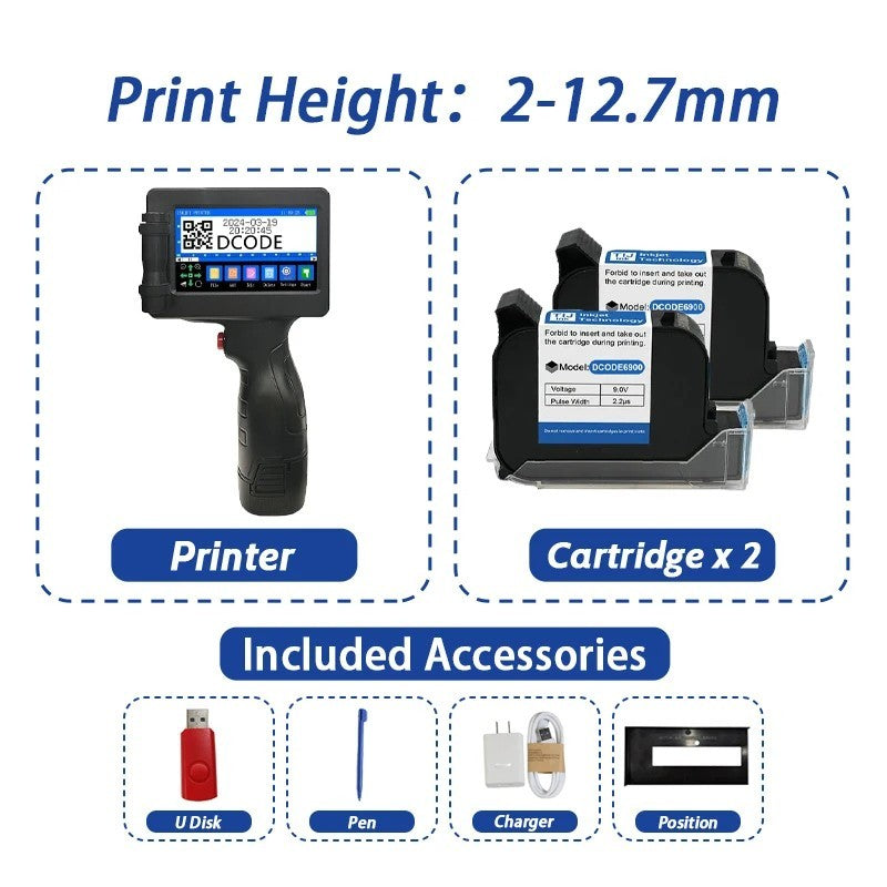 DCODE 1755PLUS 12.7mm Portable Handheld Inkjet Printer Text QR Barcode Machine
