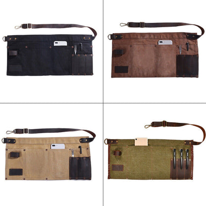 Genuine Leather Multi Pocket Half Short Apron Waist Belt Woodworker Tool Bag