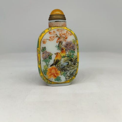 vintage chinese peking glass snuff bottle hand painted parrot bird flower qing