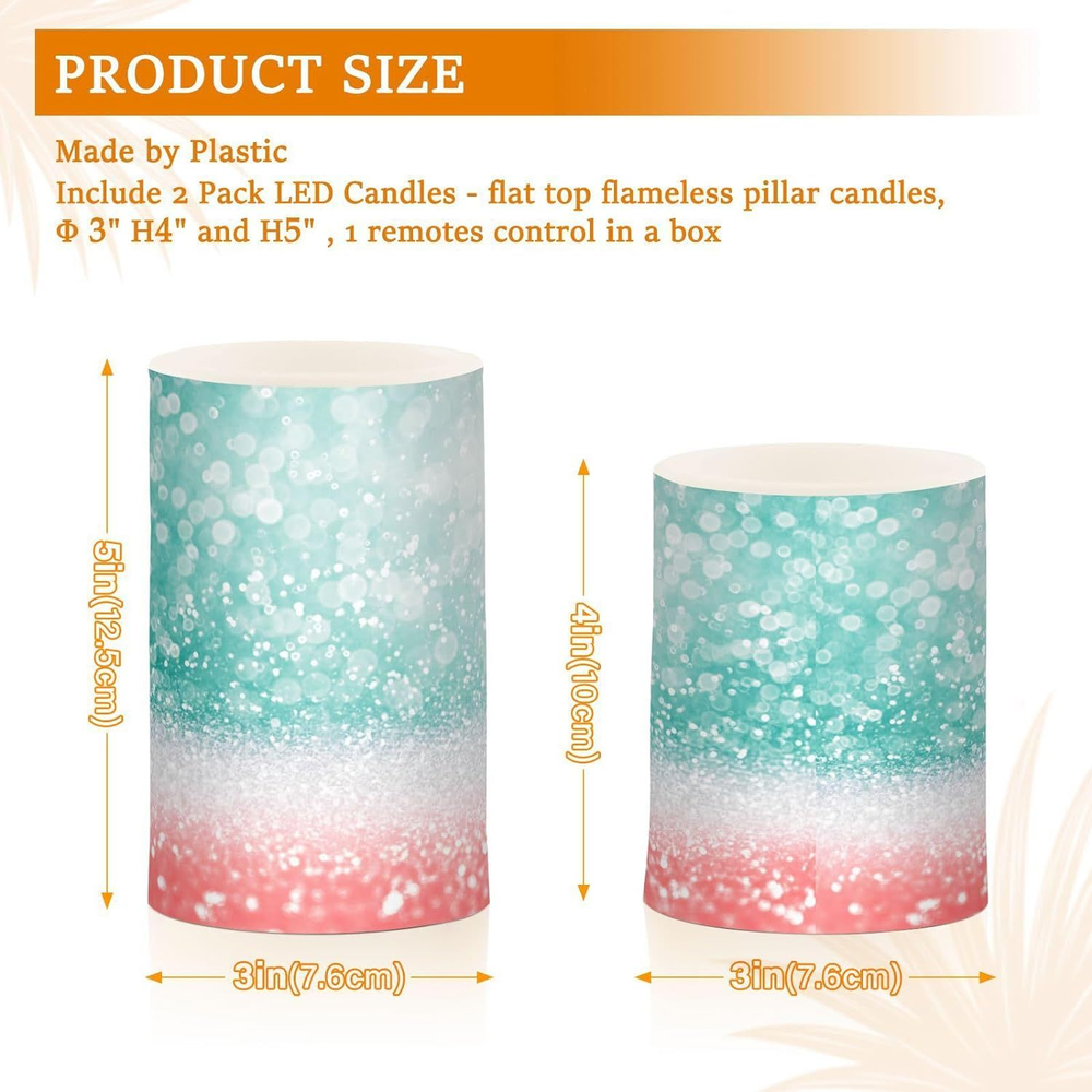 Flameless Candles Teal Green Glitter Coral Pink Battery Operated Multi-12