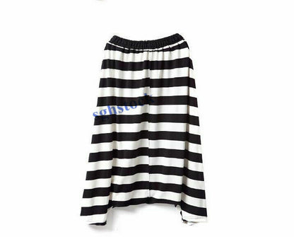 Women Striped Harem Pants New Casual Baggy Low Drop Crotch Trousers Rock Loose @