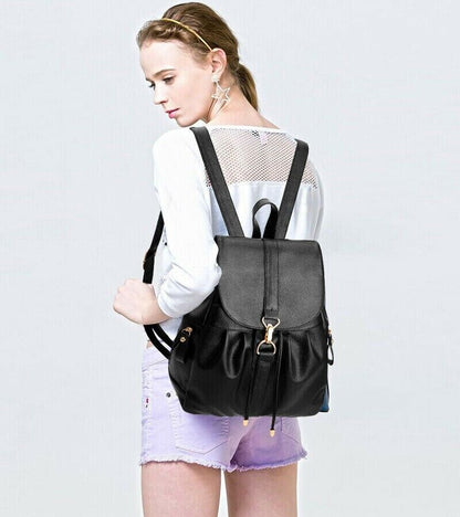 New Women's Ladies Casual Backpack Drawstring School Shoulder PU Leather Bag