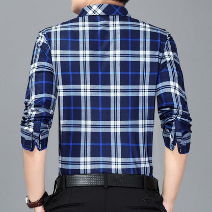 Camisa Con Botones a Cuadros Para Hombres Ropa Elegante De Manga Larga Negocios