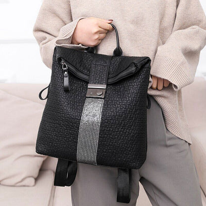 Women Leather Black Backpack School Backpacks Girls Travel Bagpack
