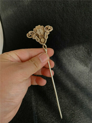 Antique Tibetan Silver inlay Red green gem jade Retro Hairpin Step shake