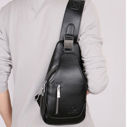 Men's Sling Backpack, Faux Leather Crossbody Chest Bags and Clutch Wallet