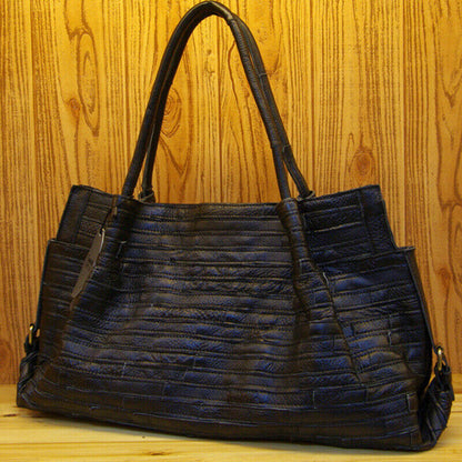 Genuine Leather Colorful Blocks Patchwork Handbags Large Capacity Women's Tote