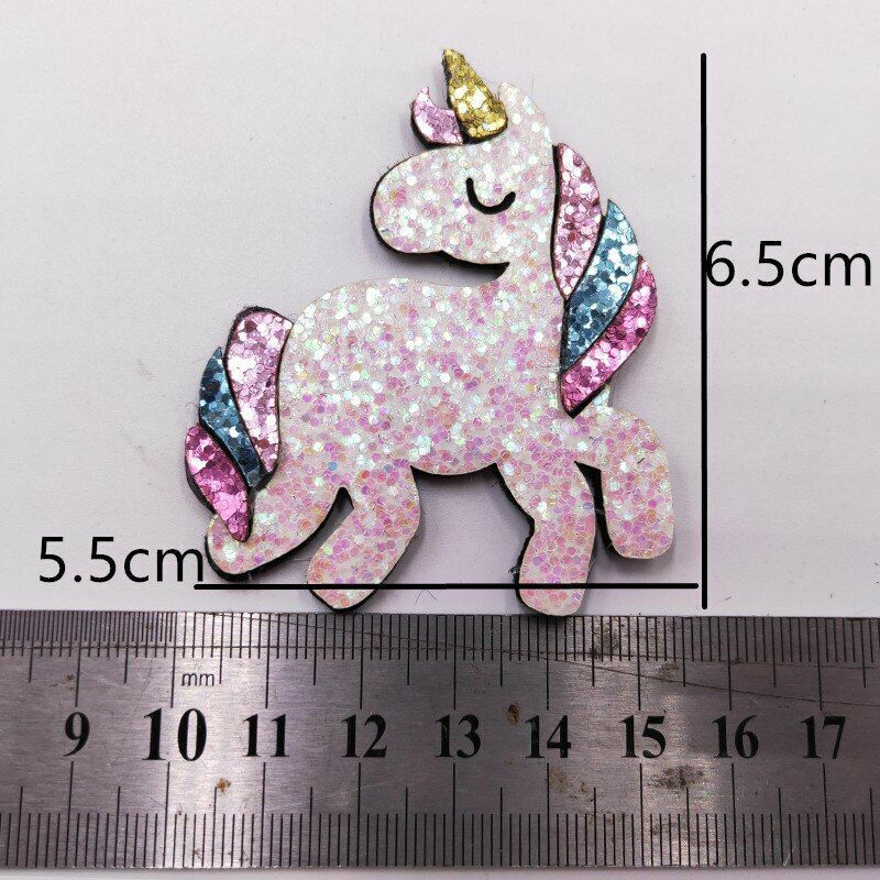 4Pcs/Lot 5.5x6.5cm Glitter Fabric Appliques Cartoon Unicorn Craft Padded Patches