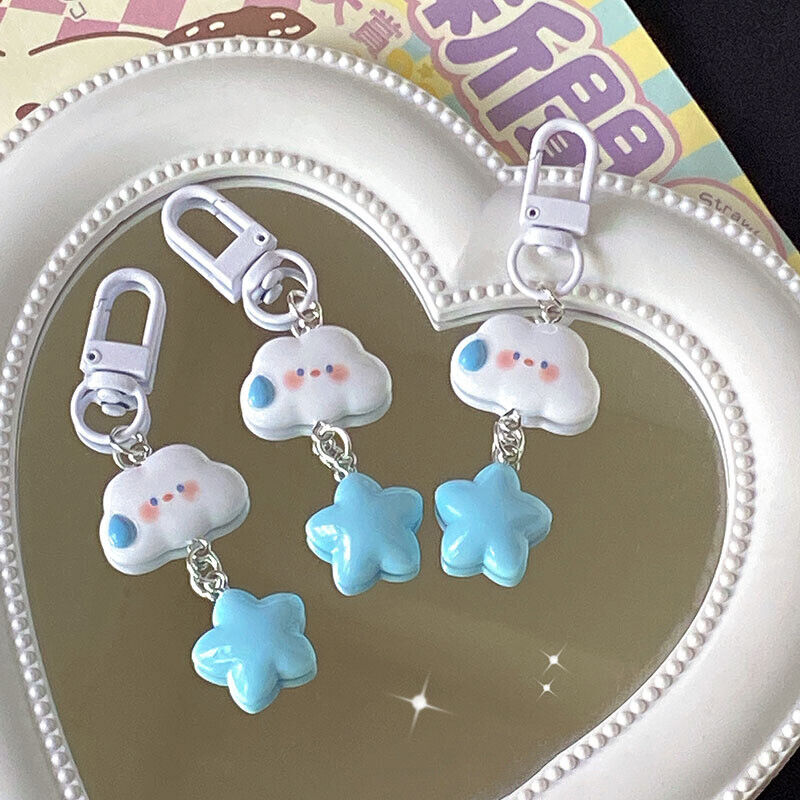 Cartoon Cloud And Star Keychain Car Keys Accessories Kawaii Keyring Bag Pendant