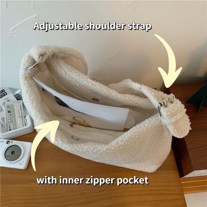 Winter Lamb Faux Fur Ladies Shoulder Bag Soft Plush Women Bags Female Tote
