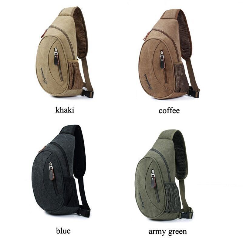 Men Canvas Small Sling Bag Zipper Outdoor Military Waist Pack Sling Chest Bag