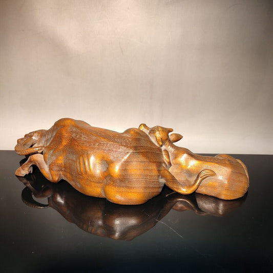 Chinese ox Boxwood hand carved wooden african statues decor statue cattle son