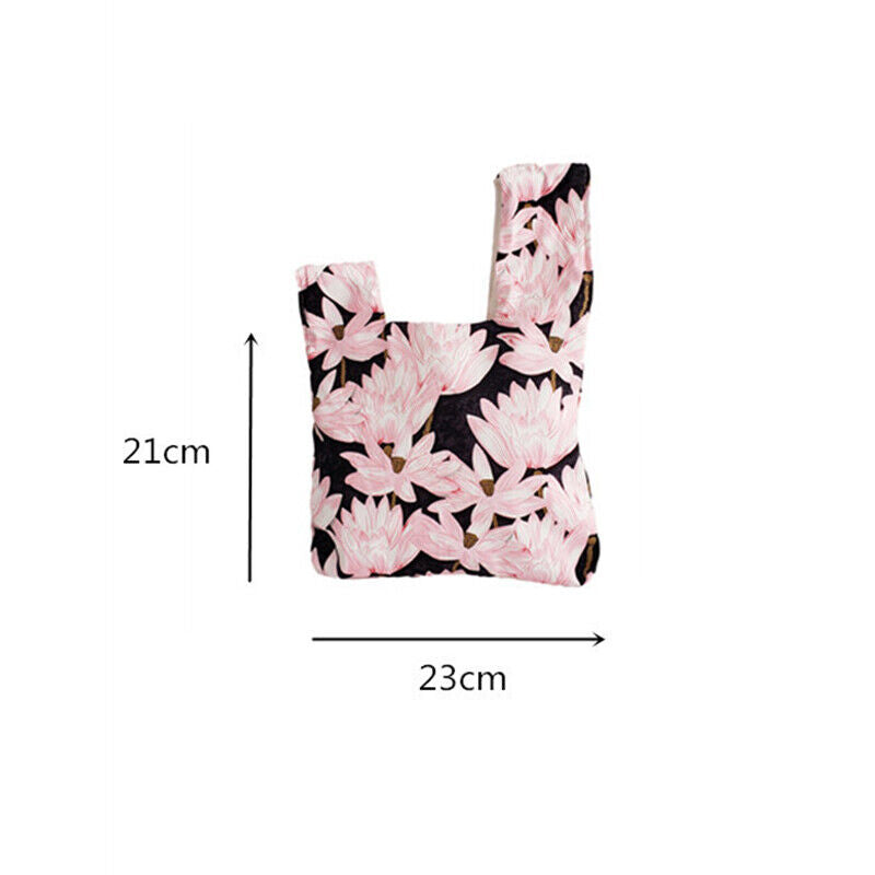 Japanese Flower Pattern Knotted Wrist Bag Phone Bag Canvas Tote Purse Key Pouch