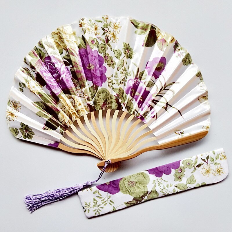 1-Piece Elegant Ladies Silk Flower Hand Folding Fan Japanese Style Wedding Party Props -