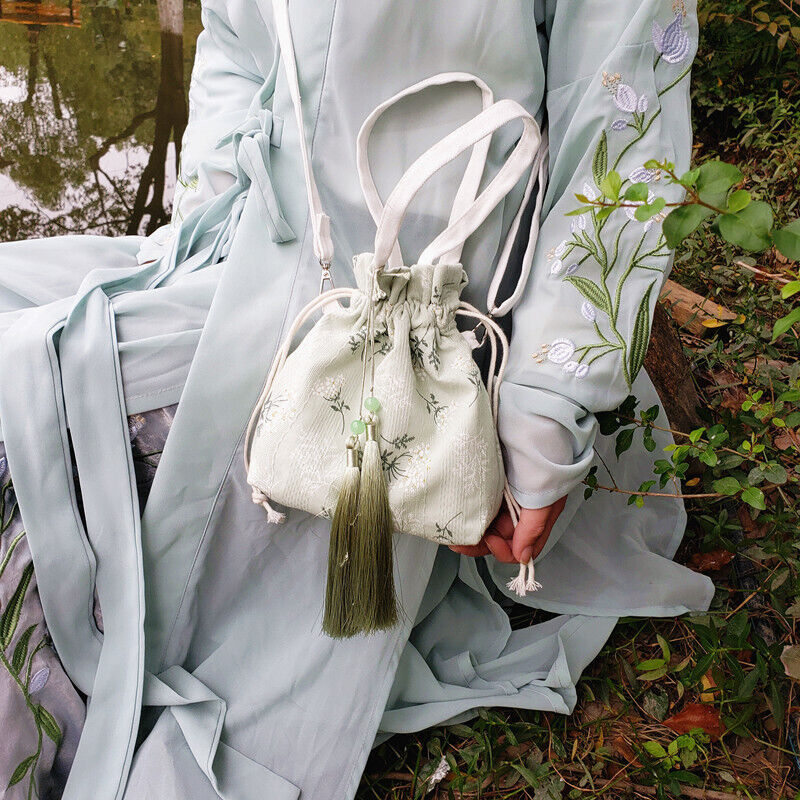 Chinese Bamboo Embroidery Purse Wallet Ancient Drawstring Bag Hanfu Handbag