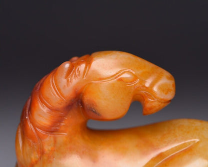 Chinese Vintage Hetian Jade Carving Horse Statue Collectible Sculpture Nice Art