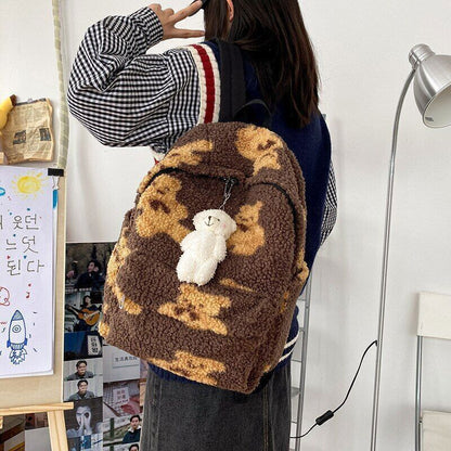 Lamb Hair Backpack Women School Bags Teenage Girls Backpack Bagpack Backpack