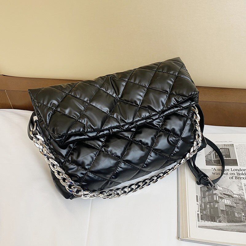 Large Nylon Crossbody Bags Quilted Shoulder Bag Chain Handbags Purses 32*22*9 CM
