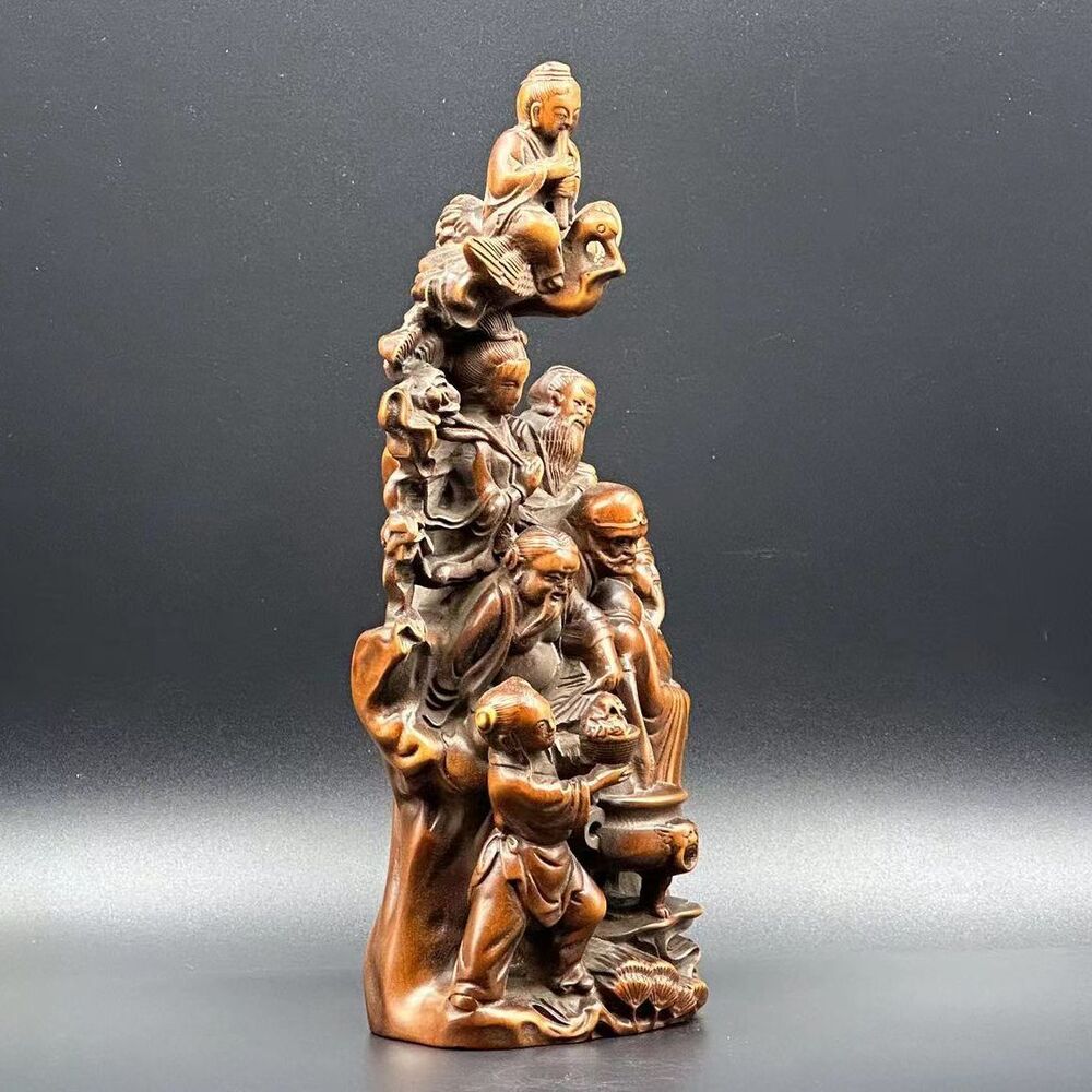 Chinese Boxwood Carving Eight Immortals Figure Statue Wood Sculptures Home Decor