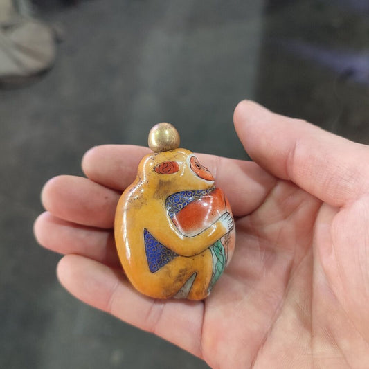 Old Beijing Chinese Porcelain Snuff Bottle Ceramics Monkey Statue Painting Rare