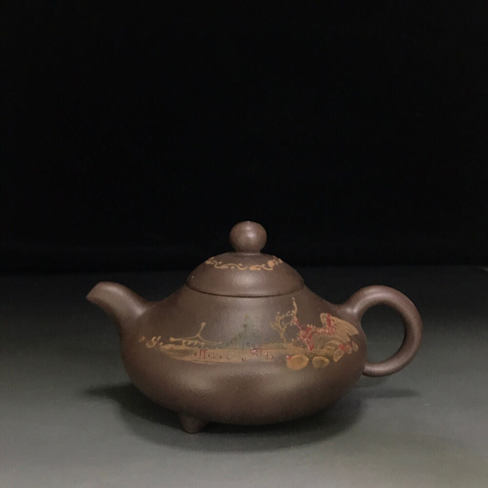 Chinese Yixing Zisha Clay Handmade Exquisite Teapot （三足水平壶 底款：柏原（清））