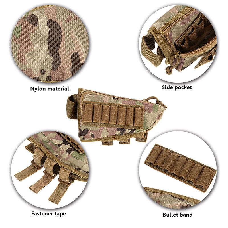 Tactical Hunting Rifle Buttstock Bag Magazine Pouch Rest Shell Mag Ammo Pouch