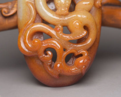 Chinese Old Natural Hetian Jade Carved Dragon Statue Pendant Jewelry Collections