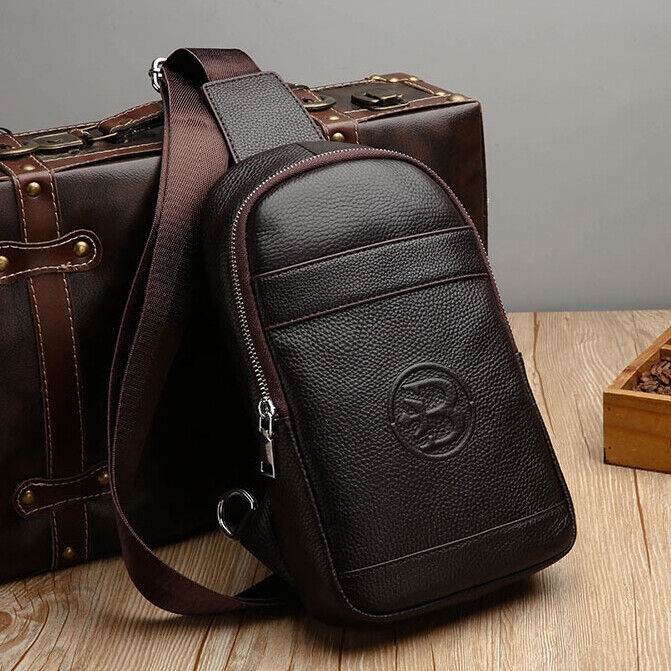 Men's Sling Backpack,100% Genuine Leather Chest bag Crossbody Bag Shoulder Bag