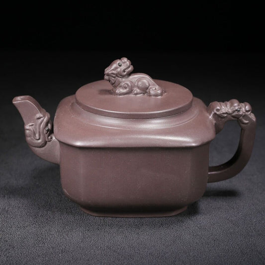 Vintage Chinese Yixing Purple Clay Teapot Zisha Ceramic Dragon Lion Teaware Rare