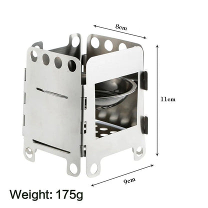 Camping Stove Stainless Steel Outdoor Mini Wood Portable Folding Cooking Toolkit
