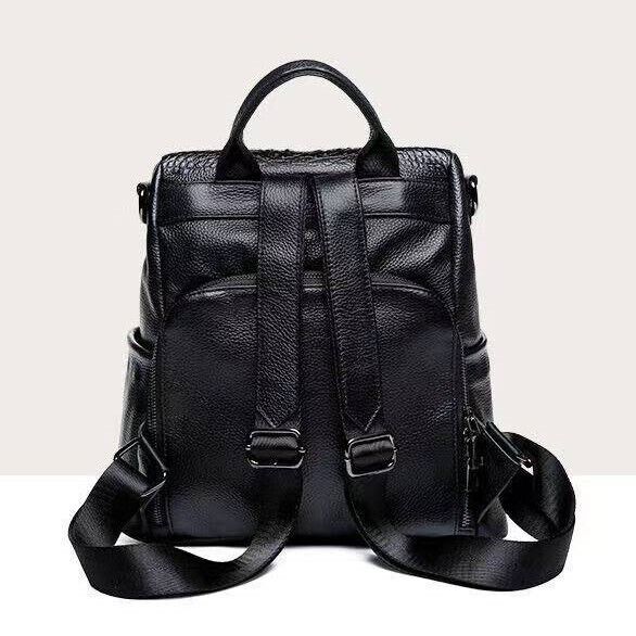 Soft Leather Black Backpack, Desinger Crocodile Print Women's Travel Bag School
