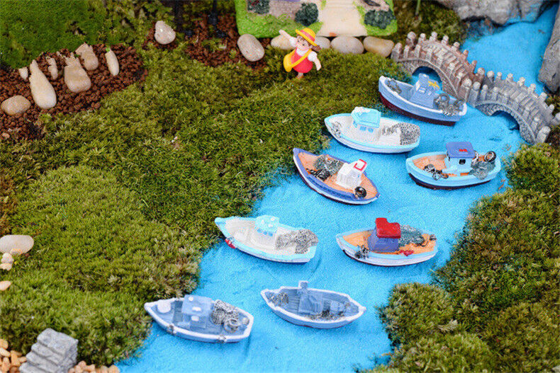Mini Yacht Miniature Garden Fairy Landscape Terrarium Figurine Bonsai Decoration