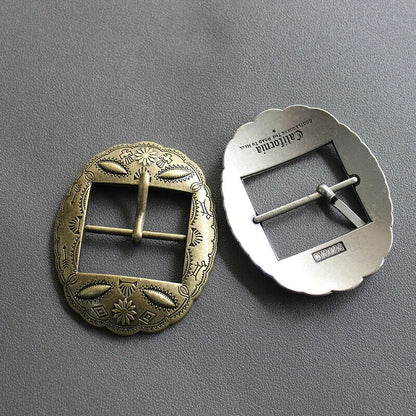 Belt Buckle 40mm Metal Carved Middle Center Half Bar Pin Clasp DIY Leather Strap
