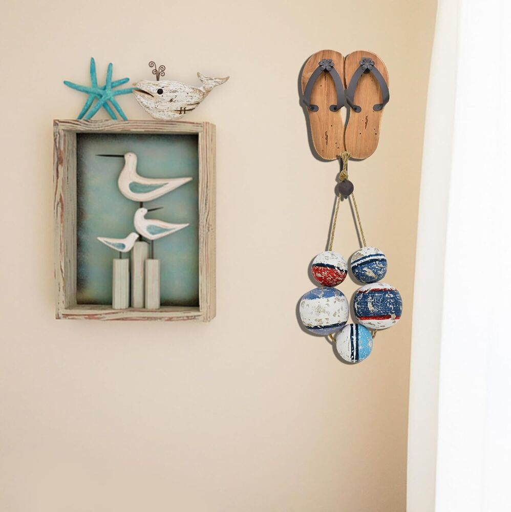 Wood Fishing Float Hanging Ornaments Rustic Beach Wall Decor Decorative Nautical