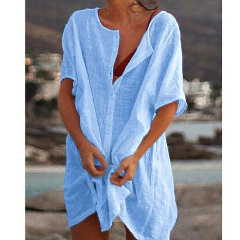Plus Size Women Short Sleeve Baggy Long Blouse Shirt Mini Dress Beach Tunic Tops