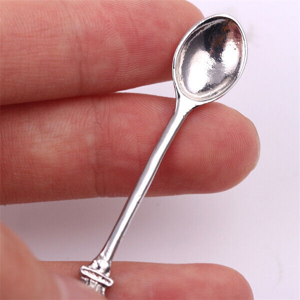 Tiny Silver Tea Spoon Shape Charm Pendant Necklace with Crown - Gift