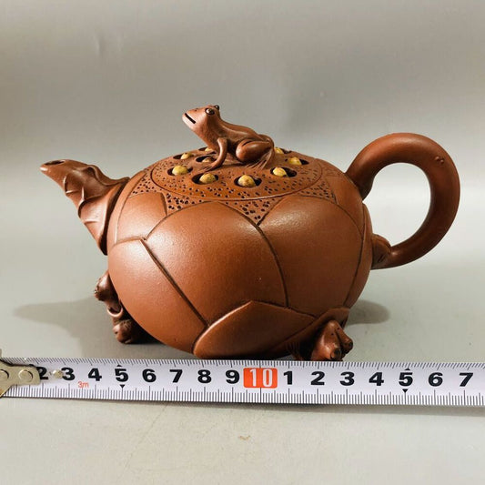 Vintage Chinese Yixing Purple Clay Teapot Zisha Ceremony Frog Lotus Teaware