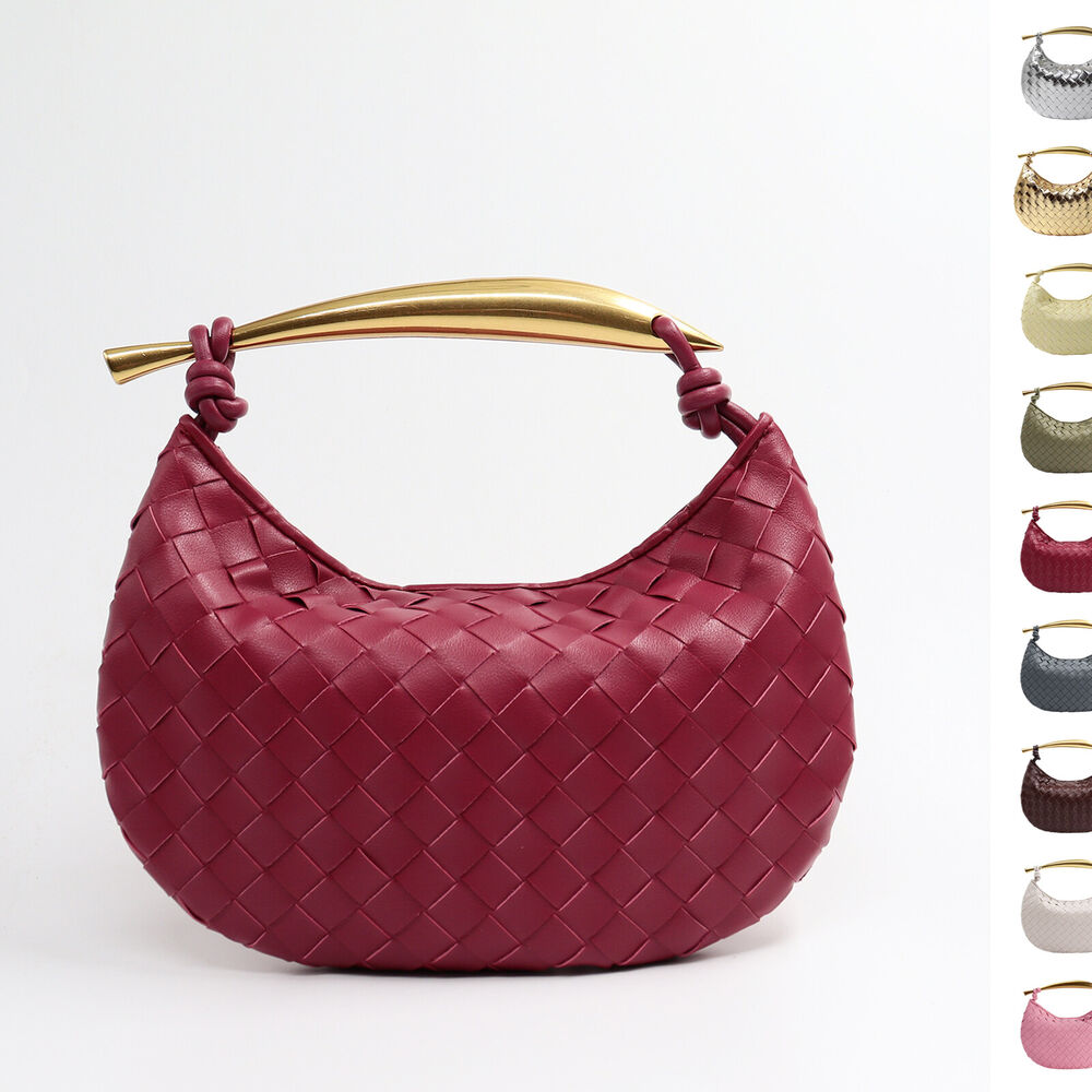 Woven Microfiber Leather Top Metal Handle Clutch Handbag Purse Tote Fashion Bag