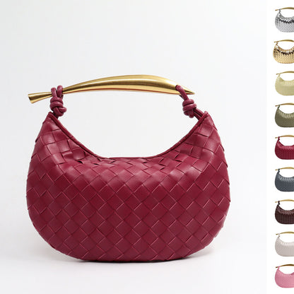 Woven Microfiber Leather Top Metal Handle Clutch Handbag Purse Tote Fashion Bag