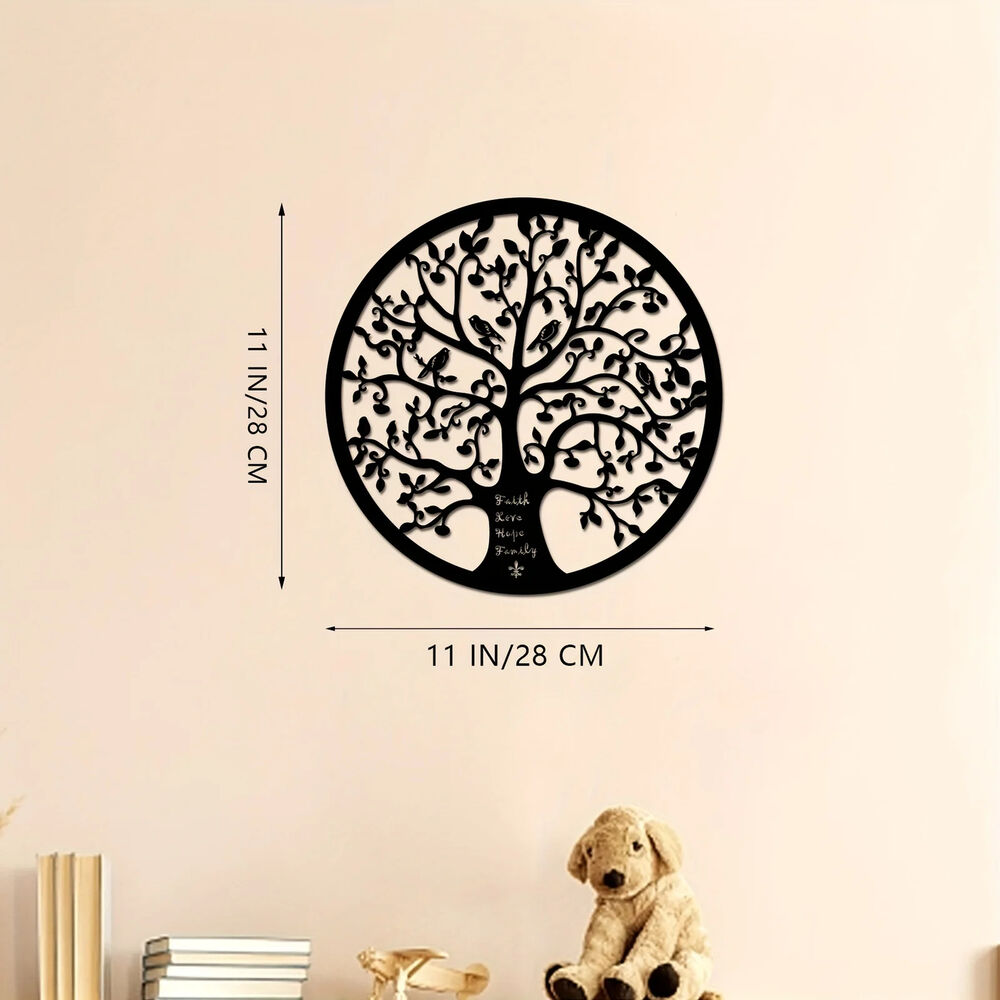 1pc Modern Tree Life Metal Wall Decor - Black Line Sculpture for Home and Office