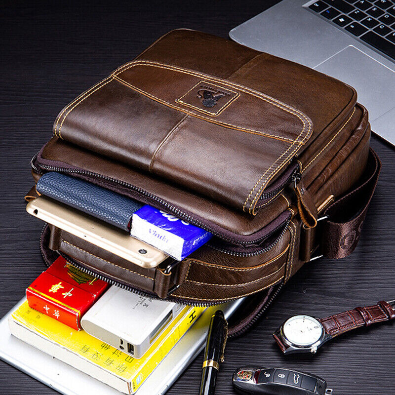 100% Genuine Leather Men's Sling Shoulder Messenger Bags 11" Handbags Cross Body