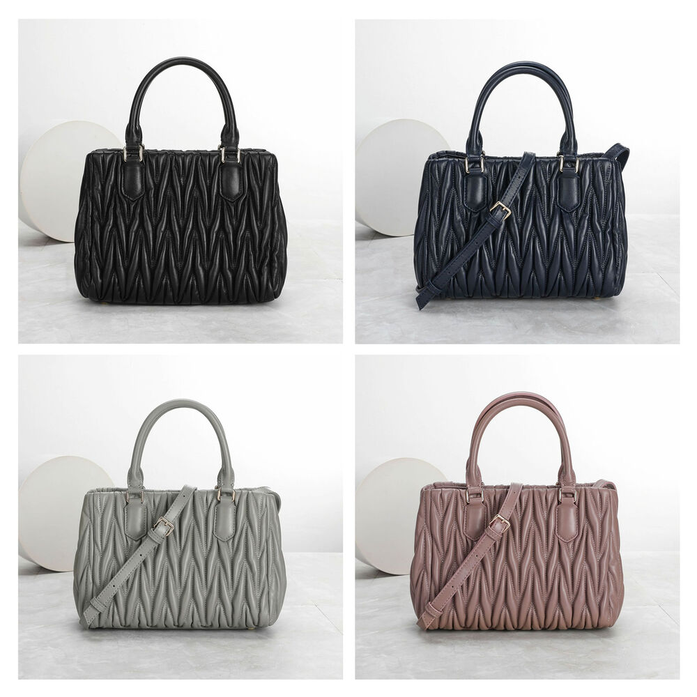 Small Quilted Sheepskin Leather Tote Clutch Purse Handbag Fashion Shoulder Bag