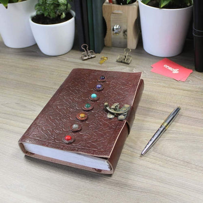 Leather Journal of Shadows Supernatural Notebook with Chakra Gem Stones Crystals